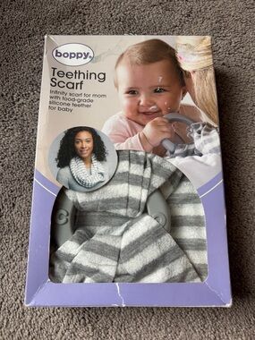 Boppy Teething Scarf Silicone Teether Gray Striped Baby NIB
